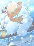  2022 anthro banjo-kazooie belly big_belly black_nose boggy_(banjo-kazooie) dain_4201 hi_res humanoid_hands kemono male mammal overweight overweight_male polar_bear rareware scarf sitting snow solo ursid ursine video_games white_body 