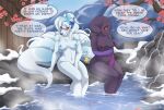  accessory alolan_ninetales anthro banette breasts cherry_blossom dialogue duo embarrassed female fluffy fluffy_tail ghost glaasses hair_accessory hair_ribbon hot_spring humanoid multi_tail nintendo nipples nude outside partially_submerged plant pok&eacute;mon pok&eacute;mon_(species) regional_form_(pok&eacute;mon) ribbons sitting slightly_chubby snow spirit steam v7eemx video_games water 