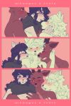 2021 5_fingers anthro bedroom_eyes bite bite_mark black_clothing black_fingernails black_nails black_sweater black_topwear blue_eyes blush bodily_fluids breasts brown_body brown_eyes brown_fur brown_hair canid canine clothing colored colored_nails comic dark_hair deer digital_media_(artwork) domestic_cat eye_contact eyelashes facial_tuft felid feline felis female female/female ffm_threesome fingernails fingers fluffy fluffy_hair french_text fur group group_sex hair half-closed_eyes hand_on_arm hand_on_breast hand_on_chest hand_on_face hand_on_neck hi_res holding_another holding_stomach lips long_hair looking_at_another looking_at_hand looking_down male male/female mammal markings multicolored_body multicolored_fur mutedlavender nails narrowed_eyes navel one_eye_closed orange_eyes pink_background pink_fingernails pink_nails red_fingernails red_nails robin_(mutedlavender) rolled_up_shirt seductive sex short_sleeves simple_background snout spots spotted_markings sweat sweater teeth text threesome topwear triangular_ears trio tuft turtleneck two_tone_body two_tone_fur white_body white_fur white_hair wink
