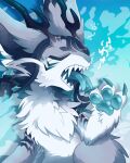 2024 3_fingers 4:5 abstract_background ambiguous_gender anthro antlers arm_markings big_ears biped black_hair black_inner_ear black_markings blue_antlers blue_claws blue_pawpads blue_tongue chest_tuft claws colored countershade_arms countershade_face countershade_fur countershade_neck countershade_torso countershading digital_media_(artwork) dragon eastern_dragon emanata eye_markings eyes_closed fangs female_(lore) finger_claws fingers fluffy fluffy_chest forked_tongue front_view fur furred_dragon furred_scalie grey_body grey_ears grey_fur hair half-length_portrait hi_res horn japanese_text kemono markings mekkyaru mekya_(mekkyaru) multicolored_body multicolored_ears multicolored_fur mythological_creature mythological_scalie mythology nude open_mouth pawpads paws portrait scalie semi-anthro shaded sharp_teeth solo teeth text tongue tongue_out tuft two_tone_ears whiskers white_body white_countershading white_fur yawn
