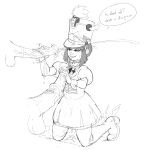  1girl absurdres animal_penis bestiality bone_print boots commentary cum cum_on_body cum_on_clothes cum_on_legs cumdrip dress ejaculation english_text expressive_clothes facial greyscale grin handjob hat highres horse horse_penis jakuzure_nonon kevin_sano kill_la_kill knee_boots kneeling light_blush meme monochrome penis puffy_short_sleeves puffy_sleeves shako_cap short_hair short_sleeves sidelocks simple_background skull_print smile solo speech_bubble testicles third-party_source uncensored uniform v-shaped_eyebrows white_background winged_hat wrist_cuffs 