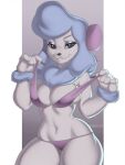 anthro anthrofied bakufu bikini blue_hair canid canine canis clothing disney domestic_dog eyeshadow female fur georgette_(disney) hair hi_res looking_at_viewer makeup mammal neck_tuft oliver_and_company poodle smile solo swimwear tuft white_body white_fur wide_hips 