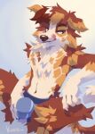  anthro australian_shepherd bulge bulge_grab canid canine canis clothing domestic_dog herding_dog hi_res jockstrap looking_at_viewer male mammal pastoral_dog sheepdog solo tinywag tongue tongue_out underwear 