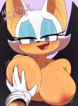 absurd_res anthro bat big_breasts blush bodily_fluids breast_grab breasts canid canine clothing duo female fox gloves guided_breast_grab hand_on_breast handwear hi_res lawgx male male/female mammal miles_prower nipples rouge_the_bat sega sonic_the_hedgehog_(series) sweat