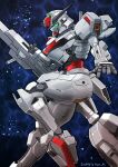  artist_name beam_cannon commentary dated energy_cannon green_eyes gundam gundam_calibarn gundam_suisei_no_majo highres holding holding_cannon holding_weapon kyo_k mecha mobile_suit no_humans robot science_fiction solo thrusters v-fin weapon 