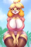  2022 animal_crossing anthro big_breasts bottomwear breasts butt_from_the_front canid canine canis cleavage clothed clothing complextree digital_media_(artwork) domestic_dog female hi_res isabelle_(animal_crossing) legwear mammal nintendo panties shih_tzu skirt thick_thighs thigh_highs toy_dog underwear video_games 