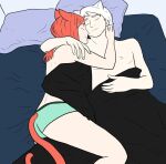  animal_humanoid bed canid canine cat_humanoid clothed clothing cuddling domestic_cat duo felid felid_humanoid feline feline_humanoid felis female furniture half_naked humanoid male male/female mammal mammal_humanoid pale_skin pillow romantic romantic_couple sleeping tail underwear wolf_ears 