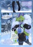  2022 anthro breasts canid canine clothed clothing comic digital_media_(artwork) english_text female fox green_eyes green_hair hair hi_res mammal snow snowing sorafoxyteils standing text 