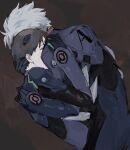  2boys blue_bodysuit bodysuit brown_background brown_hair closed_eyes dark_background grey_hair hand_on_another's_back highres hug ikari_shinji male_focus multiple_boys nagisa_kaworu neon_genesis_evangelion pilot_suit plugsuit rebuild_of_evangelion short_hair simple_background umum5353 yaoi 