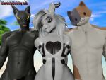  3d_(artwork) anthro asriel_dreemurr azuki_(fortnite) black_body blender_(software) bovid caprine digital_media_(artwork) domestic_cat epic_games felid feline felis fortnite fur goat group horn humanoid long_ears looking_at_viewer male male/male mammal meowscles nude open_mouth scar simple_background smile smokedaddy trio undertale undertale_(series) video_games white_body white_fur yellow_eyes 