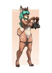  2022 anthro antlers biped breasts brown_body brown_fur cervid clothing digital_media_(artwork) digitigrade female foxovh fur genitals green_eyes green_hair hair hi_res hooves horn looking_at_viewer mammal multicolored_body multicolored_fur navel nipples pussy scut_tail short_tail simple_background solo two_tone_body two_tone_fur undressing white_background white_body white_fur 