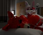 3d_(artwork) 5:4 anal animatronic anthro canid canine digital_media_(artwork) duo female five_nights_at_freddy&#039;s five_nights_at_freddy&#039;s_2 fox foxy_(fnaf) foxy_(psychojohn2) freekiller glowing glowing_eyes hi_res machine male male/female mammal mangle_(fnaf) mangle_(psychojohn2) oral rimming robot scottgames sex