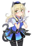  1girl absurdres animal_ears aohashi_ame black_pantyhose blonde_hair blush cat_ears cat_girl cat_tail dress glasses gloves green_eyes highres long_hair pantyhose perrine_h._clostermann simple_background solo strike_witches tail white_background white_gloves world_witches_series 