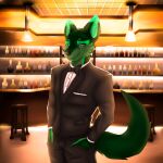  absurd_res anthro bar beverage black_tie_(suit) clothing hi_res hybrid male robocheezits silverray17 slim solo suit 