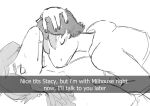  adam_(gvh) anthro black_and_white clothed clothing colored_nails cuddling dinosaur duo english_text eyes_closed goodbye_volcano_high hair hi_res humanoid long_snout looking_at_viewer male milhouse_(gvh) monochrome nails raidak5 reptile scalie short_hair sketch sleeping snoot_game_(fan_game) snout text topless 