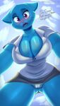  2022 anthro blue_body blue_fur blush bottomwear breasts camel_toe cartoon_network cleavage clothed clothing domestic_cat english_text felid feline felis female fur hi_res mammal nexcoyotlgt nicole_watterson shirt skirt solo text the_amazing_world_of_gumball topwear 