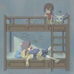  agumon bandai_namco bottomwear clothing digimon digimon_(species) female group hi_res male shorts sleeping taichi underwear yagami 