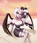 2024 5_fingers absurd_res angel angel_humanoid arm_support armwear beach big_breasts biped black_clothing black_dress black_eyebrows black_lips black_mask black_wings blush breasts cleavage clothed clothed_female clothed_humanoid clothing cloud crossed_legs dress elbow_gloves eyebrows eyelashes feathered_wings feathers female female_humanoid fingers gloves hair handwear hazbin_hotel hi_res holding_mask humanoid legwear lips looking_at_viewer lute_(hazbin_hotel) medium_hair multicolored_clothing multicolored_dress napkingdraws not_furry outside pale_skin sea sitting smile smirk solo spread_wings sunset thigh_highs two_tone_clothing two_tone_dress two_tone_mask two_tone_wings water white_clothing white_dress white_gloves white_hair white_handwear white_legwear white_mask white_thigh_highs white_wings winged_humanoid wings yellow_eyes