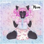  1:1 anthro black_body clean_diaper clothing cute_expression diaper diaper_fetish diaper_fur diaperfurry digital_drawing_(artwork) digital_media_(artwork) ears_up english_text felid feline footwear frilly fur girly gloves hair handwear headgear headwear hi_res infantilism looking_at_viewer male mammal moonliefet paw_gloves pawpads paws piercing pink_clothing pink_eyes pink_footwear pink_gloves pink_hair pink_handwear pink_nose pink_socks simple_background sitting socks solo text tongue tongue_out 