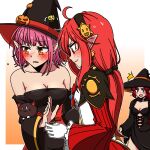  3girls bare_shoulders blush costume dungeon_and_fighter elementalist_(dungeon_and_fighter) gloves hat jealous long_hair looking_down mage_(dungeon_and_fighter) multiple_girls pai_(dungeon_and_fighter) pink_hair pointy_ears red_hair short_hair sss_(komojinos3) stuffed_animal stuffed_toy upper_body witch witch_hat 