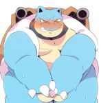  0119_muu 2022 anthro balls belly big_belly blastoise blue_body blush bodily_fluids genitals hi_res kemono male nintendo overweight overweight_male penis pok&eacute;mon pok&eacute;mon_(species) simple_background solo sweat video_games 