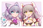  2girls animal_ears blue_eyes cat_girl chest_jewel enni eyebrows_visible_through_hair facial_mark head_wings highres long_hair low_twintails melia_antiqua multiple_girls nia_(blade)_(xenoblade) nia_(xenoblade) pointy_ears twintails very_long_hair xenoblade_chronicles xenoblade_chronicles_(series) xenoblade_chronicles_2 yellow_eyes 