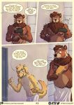  anthro apollo_(dirtypaws) bird_dog black_lips blonde_hair blue_eyes blush bottomwear brown_body brown_eyes brown_fur brown_hair brown_nose canid canine canis clothed clothing colors_(dirtypaws) comic dialogue domestic_dog duo english_text fur group hair hi_res hunting_dog labrador lips locker_room male male/male mammal muscular muscular_male partially_clothed retriever shower showering showering_together solo speech_bubble tan_body tan_fur tan_nose text theo_young tongue towel towel_around_waist towel_only towel_wrap undressed url ursid ursine 
