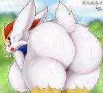  anthro back_boob bent_over big_breasts big_butt blep blush bodily_fluids breasts butt cinderace female hi_res huge_breasts huge_butt huge_thighs looking_at_viewer looking_back nintendo nude pok&eacute;mon pok&eacute;mon_(species) pupils rear_view red_eyes solo sweat sweaty_butt sweaty_legs sweaty_thighs thick_thighs tongue tongue_out video_games volkokot white_body white_pupils wide_hips 