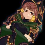  1girl bead_necklace beads black_background black_dress blonde_hair dress dungeon_and_fighter green_hood jewelry long_sleeves looking_down necklace razin_(dungeon_and_fighter) short_hair solo sss_(komojinos3) upper_body 