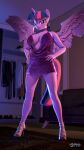 3d_(artwork) anthro anthrofied anthroponiessfm breasts clothing digital_media_(artwork) dress equid equine feathered_wings feathers female friendship_is_magic hand_on_hip hasbro hi_res high_heels horn mammal my_little_pony princess_twilight_sparkle_(mlp) purple_body purple_feathers solo twilight_sparkle_(mlp) winged_unicorn wings 