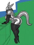  absurd_res android anthro bandai_namco bedroom_eyes big_breasts breasts chrome chrome_body clothed clothing digimon digimon_(species) fan_character female glistening glistening_body hi_res high_heels lips looking_at_viewer machine narrowed_eyes neck_tuft renamon ring_(jewelry) robot seductive skimpy sligarthetiger smile solo standing tuft 