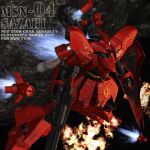  3d battle beam_cannon beam_rifle cable char&#039;s_counterattack character_name commentary_request energy_gun english_text explosion funnels_(gundam) gundam highres machinery mecha mecha_focus mobile_suit motion_lines neo_zeon no_humans realistic robot roundel sazabi science_fiction shield space thrusters tomholy weapon zero_gravity 