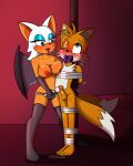  &lt;3 2_tails anthro balls blush bodily_fluids breast_squish breasts bulge canid canine chiropteran clothed clothed/nude clothed_female_nude_male clothing collar cum dominant dominant_female duo female fox gag genital_fluids genitals hi_res legwear male male/female mammal midriff miles_prower multi_tail nipples nude one_eye_closed panties penis rouge_the_bat sega sex_toy sonic_the_hedgehog_(series) squish stockings stuff_gag submissive submissive_male tape_bondage tied_to_pole underwear vibrator wings zeecibee 