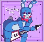  absurd_res animatronic anthro bedroom_eyes bent_over black_eyes blue_body bow_tie buckteeth english_text eyebrows five_nights_at_freddy&#039;s five_nights_at_freddy&#039;s_2 guitar hi_res holding_guitar lagomorph leporid looking_at_viewer machine male mammal musical_instrument mykendyke narrowed_eyes nude open_mouth open_smile plucked_string_instrument rabbit raised_eyebrow robot scottgames seductive smile solo string_instrument teeth text toy_bonnie_(fnaf) video_games 