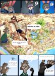  2024 4_fingers aircraft anthro bottomwear brown_body brown_fur canid canine cheek_tuft clothed clothing comic dialogue disney duke_weaselton english_text european_rabbit facial_tuft fairytalesartist female fingers flying fox fur green_eyes group helicopter hi_res judy_hopps lagomorph least_weasel leporid macro macro_anthro macro_male male mammal multicolored_body multicolored_fur mustelid musteline nick_wilde oryctolagus outside pawpads pivoted_ears police police_officer purple_eyes rabbit rabbit_ears red_eyes red_fox rodent sciurid shirt shorts size_difference speech_bubble spiral_eyes surprise surprised_expression tackle text topwear tree_squirrel true_fox true_musteline tuft vehicle weasel zootopia 