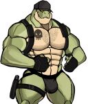  abs absurd_res anthro big_muscles body_hair bulge chest_hair clothed clothing darknaigart dinosaur facial_hair gloves green_body handwear hat headgear headwear hi_res jace_(darknaig) jockstrap male muscular muscular_anthro muscular_male partially_clothed pecs reptile scalie simple_background solo tattoo theropod tyrannosaurid tyrannosaurus tyrannosaurus_rex underwear white_background 