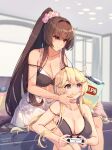  +_+ 2girls artist_name blonde_hair blue_eyes breasts brown_hair chips cleavage commentary_request controller couch dated eating eyebrows_visible_through_hair feeding food hair_between_eyes highres himeyamato holding holding_controller iowa_(kancolle) kantai_collection large_breasts long_hair multiple_girls red_eyes skirt star-shaped_pupils star_(symbol) symbol-shaped_pupils yamato_(kancolle) 