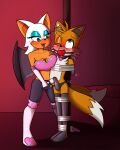  &lt;3 2_tails anthro armwear ball_gag blush breast_squish breasts bulge canid canine chiropteran cleavage clothed clothing collar dominant dominant_female duo elbow_gloves female fox gag gloves handwear hi_res legwear male male/female mammal midriff miles_prower multi_tail one_eye_closed rouge_the_bat sega sex_toy sonic_the_hedgehog_(series) squish submissive submissive_male tape_bondage thigh_highs tied_to_pole underwear vibrator wings zeecibee 