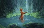  allegrosky anthro beaver brown_body brown_fur chubby_male fur male mammal nude outside partially_submerged ponder_beaver_(character) rodent solo waterfall 