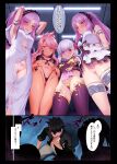  1boy 4girls :q armlet armpits arms_up bikini bikini_lift bow bow_panties breasts chloe_von_einzbern cleft_of_venus clothes_lift dress dress_lift earrings euryale_(fate) eyebrows_visible_through_hair fate/grand_order fate_(series) from_below front-tie_bikini front-tie_top hair_ribbon hairband highres jewelry kama_(fate) lifted_by_self light_purple_hair lolita_hairband long_hair m-da_s-tarou multiple_girls naughty_face navel non-web_source orange_eyes panties pelvic_curtain pelvic_curtain_lift pink_hair pink_panties purple_hair purple_legwear red_eyes revealing_clothes ribbon short_hair sidelocks small_breasts stheno_(fate) string_bikini swimsuit thighhighs thighlet tongue tongue_out twintails underwear white_dress 
