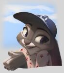 2025 4_fingers anthro bust_portrait clothed clothing day disney eyebrows female fingers fur grey_body grey_fur hat headgear headwear judy_hopps lagomorph leporid long_ears mammal multicolored_body multicolored_fur outside portrait purple_eyes rabbit shirt signature solo teeth thehumancopier topwear two_tone_body two_tone_fur zootopia