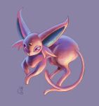  blue_pupils commentary_request espeon forked_tail full_body grey_background highres looking_at_viewer masshu_(shu_123426) no_humans pokemon pokemon_(creature) procreate_(medium) purple_eyes simple_background solo tail 