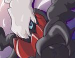  aberu_(ycrr3542) blurry commentary_request darkrai gradient gradient_background green_eyes looking_at_viewer no_humans outstretched_hand pokemon pokemon_(creature) purple_background solo 