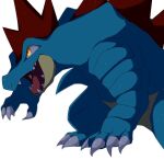  blurry claws feraligatr from_side kou11021301 no_humans open_mouth pokemon pokemon_(creature) sharp_teeth simple_background solo symbol-only_commentary teeth tongue white_background yellow_eyes 