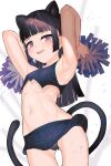  1girl :d animal_ears armpits black_hair black_panties blush breasts cat_ears cat_tail cheerleader gokou_ruri highres hime_cut long_hair looking_at_viewer madana_(xesa7885) mole mole_under_eye navel ore_no_imouto_ga_konna_ni_kawaii_wake_ga_nai panties pom_pom_(cheerleading) purple_eyes small_breasts smile solo sweat tail underwear 