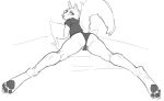  2022 anthro bed butt camel_toe canid canine canis clothing digitigrade female furniture lakeslug looking_at_viewer looking_back looking_back_at_viewer looking_over_shoulders lying mammal on_bed on_front panties pawpads pillow presenting presenting_hindquarters raised_tail shirt simple_background smile solo spread_legs spreading t-shirt topwear underwear white_background wolf 