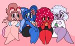 2023 accessory annathepuma anthro blue_body blue_hair bovid bow_ribbon breasts buckteeth caprine chipmunk cleavage clothed clothing eulipotyphlan female flaky_(htf) food giggles_(htf) ground_squirrel group hair hair_accessory hair_bow hair_ribbon happy_tree_friends head_flower hedgehog hi_res lammy_(htf) mammal mephitid mr._pickels_(htf) petunia_(htf) pickle_(food) pink_background pink_body pink_hair purple_body red_body red_hair ribbons rodent sciurid sheep simple_background skunk tagme teeth thick_thighs white_hair
