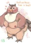  &lt;3 anthro avian beak big_mamma_(fath) bird blush breasts censored censored_pussy dialogue disney english_text feathers female fox_and_the_hound hebokun nipples overweight overweight_female owl solo text 