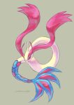  absurdres animal_focus commentary_request curled_tail full_body grey_background highres looking_at_viewer masshu_(shu_123426) milotic no_humans photoshop_(medium) pokemon pokemon_(creature) signature simple_background solo 