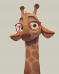 absurd_res anthro brown_body brown_fur bust_portrait disney ear_piercing eyebrows eyelashes eyewear fan_character female fur giraffe giraffid glasses grey_background hi_res long_neck looking_at_viewer mammal multicolored_body multicolored_fur orange_eyes piercing portrait signature simple_background smile solo tan_body tan_fur thehumancopier zootopia